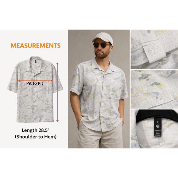 Lululemon Large Mns Abstract Print Button Shirt Easy Resort Coastal Resort Camp - Picture 4 of 5